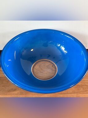 VTG 1970s PYREX Cobalt Blue Glass Clear Bottom 4L Mixing Bowl 12” #326 *READ